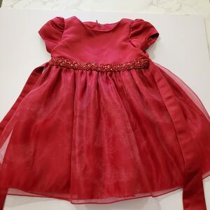 Red Party Dress 18 mos Cinderella Beaded Short Sleeves Satin w Petticoat Princes
